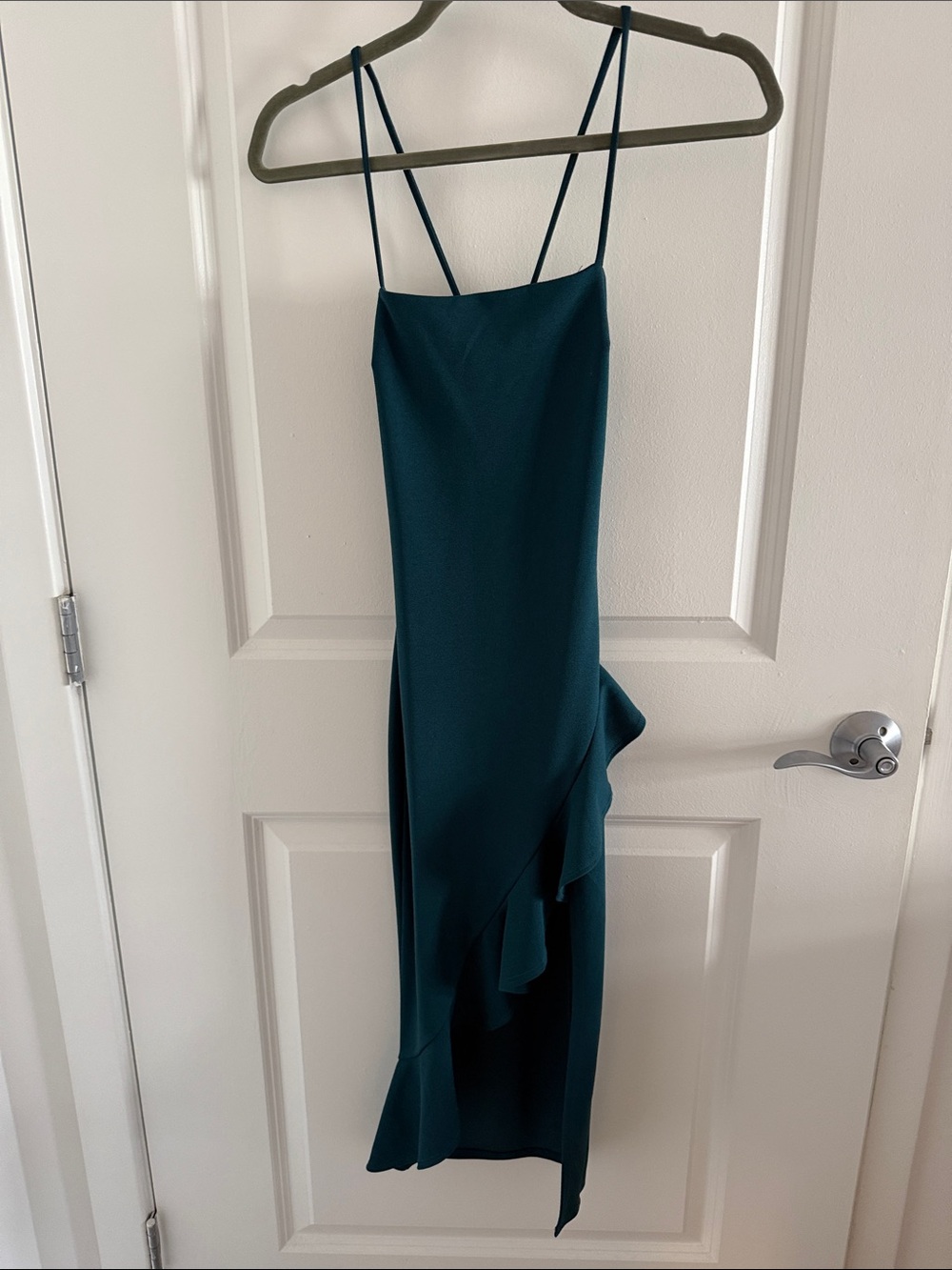 Windsor Teal Ruffle Midi Dress with Spaghetti Straps